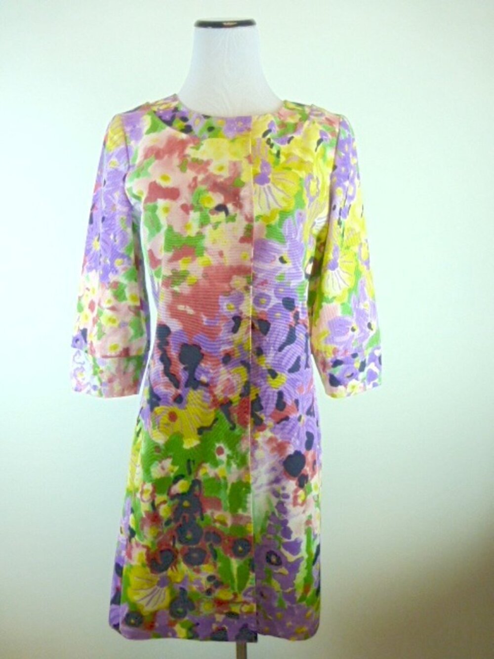 Elie Tahari floral jacket coat multicolor yellow purple snap front duster S